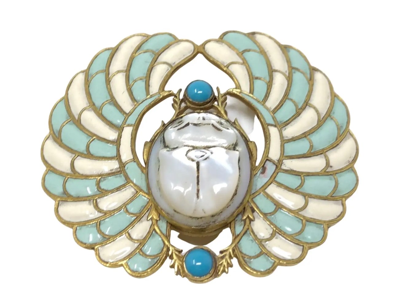 Boucle de ceinture scarabée Art Nouveau signée Piel Frères vers 1900 émail et cabochons turquoise
