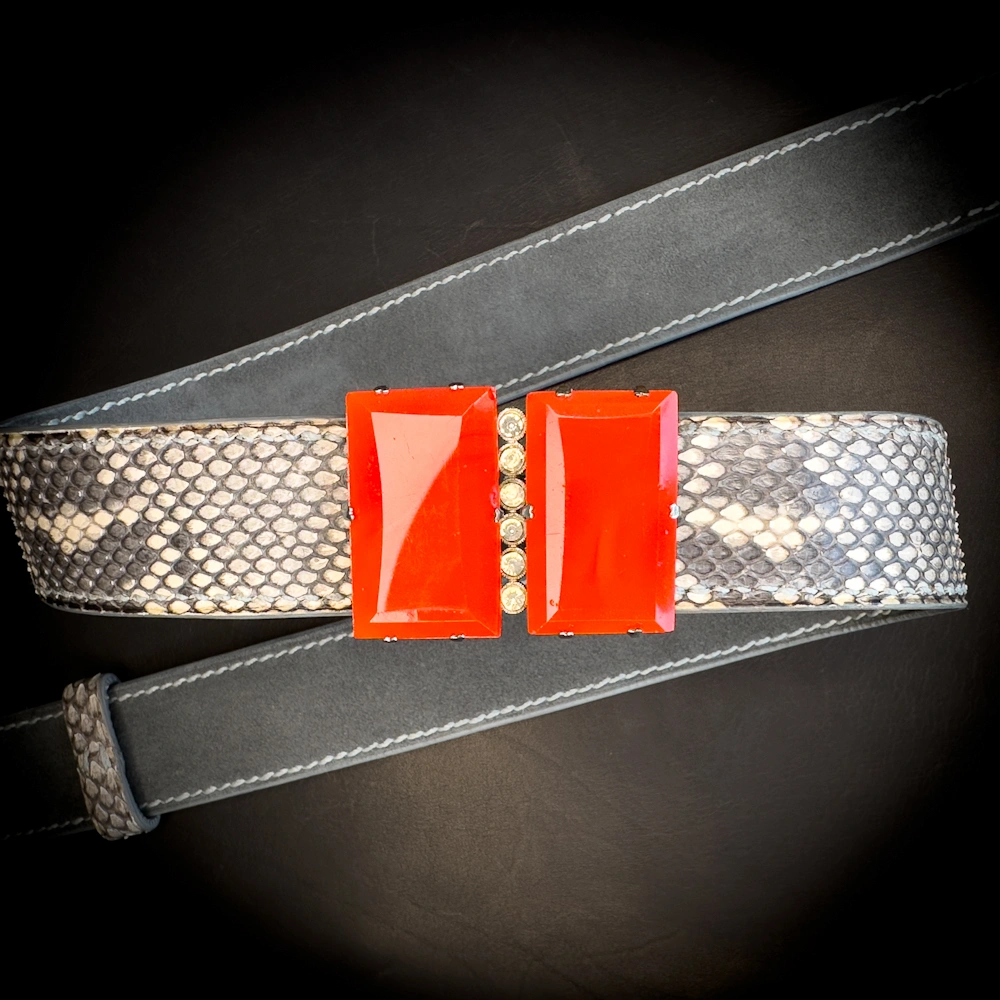 -CORALIA- Ceinture en python véritable, cousue main, boucle Art Déco (circa 1930), pièce unique