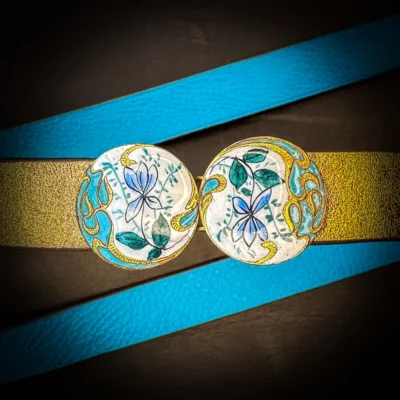 Ceinture DANAE veau doré boucle art nouveau ronde émaillee Madame Royale Maroquinerie