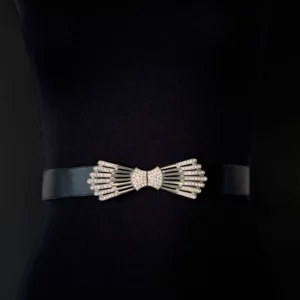 Ceinture AVA veau noir strass papillon clairs Madame Royale Maroquinerie Ceinture AVA veau noir strass papillon clairs Madame Royale Maroquinerie