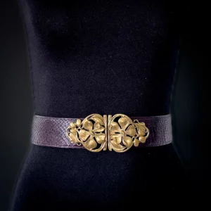 Ceinture FLORE python violet boucle art nouveau laiton Madame Royale Maroquinerie