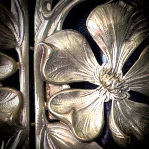 Ceinture FLORE python violet boucle art nouveau laiton Madame Royale Maroquinerie