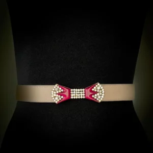 Ceinture CLAUDIA veau taupe strass papillon clairs et bakelite bordeaux Madame Royale Maroquinerie Ceinture CLAUDIA veau taupe strass papillon clairs et bakelite bordeaux Madame Royale Maroquinerie