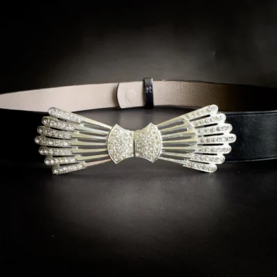 Ceinture AVA veau noir strass papillon clairs Madame Royale Maroquinerie