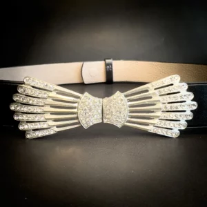 Ceinture AVA veau noir strass papillon clairs Madame Royale Maroquinerie Ceinture AVA veau noir strass papillon clairs Madame Royale Maroquinerie