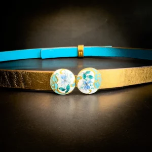 Ceinture DANAE veau doré boucle art nouveau ronde émaillee Madame Royale Maroquinerie