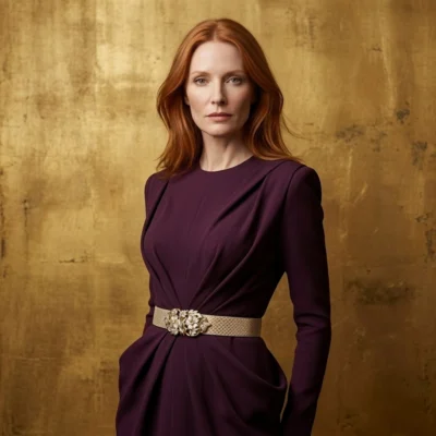 Ceinture bijou artisanale de luxe en python or pâle aux rehausses dorées, boucle Art Nouveau florale en laiton peint et strass – Madame Royale