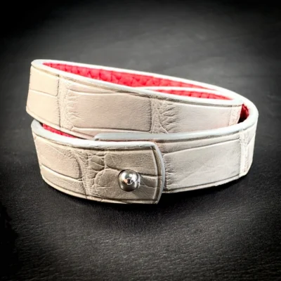 Double tours alligator gris Madame Royale Maroquinerie