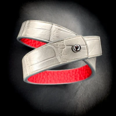 Double tours alligator gris Madame Royale Maroquinerie