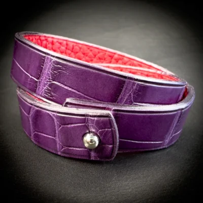 Double tour alligator violet Madame Royale Maroquinerie