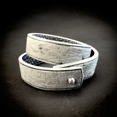 Double tour autruche grise Madame Royale Maroquinerie