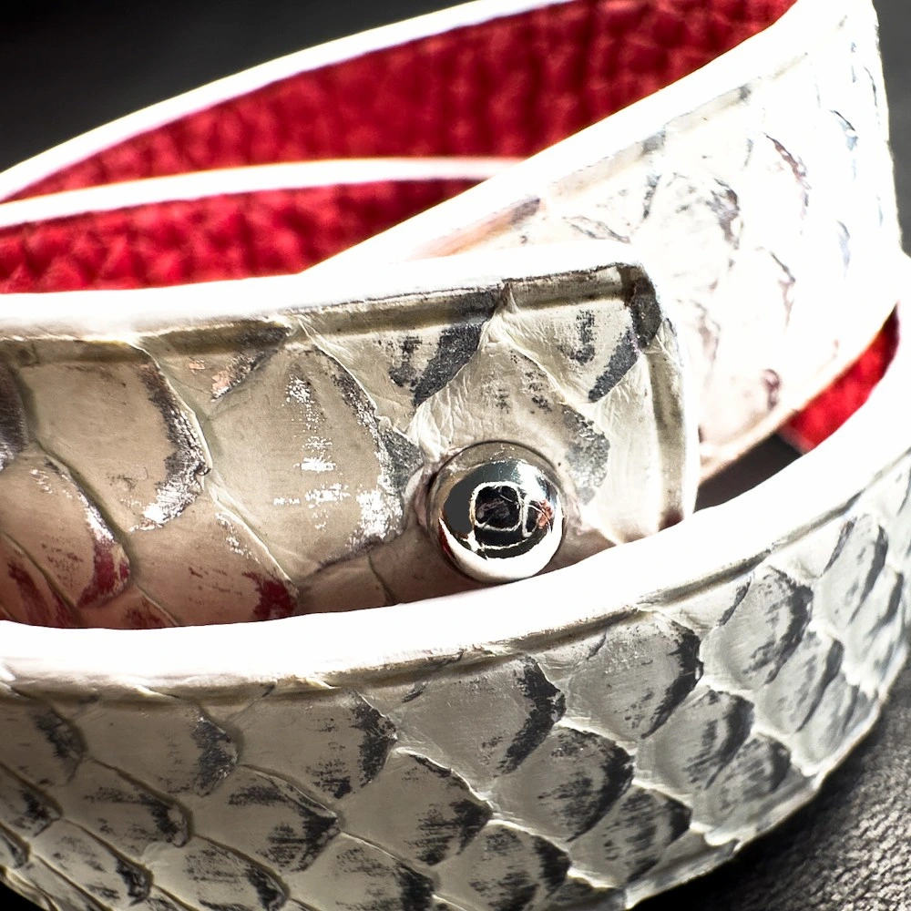 Double tour python blanc-argenté Madame Royale Maroquinerie Double tour python blanc-argenté Madame Royale Maroquinerie