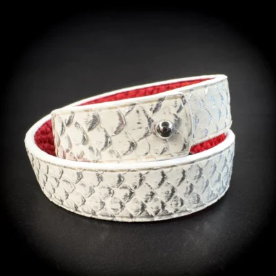 Double tour python blanc-argenté Madame Royale Maroquinerie