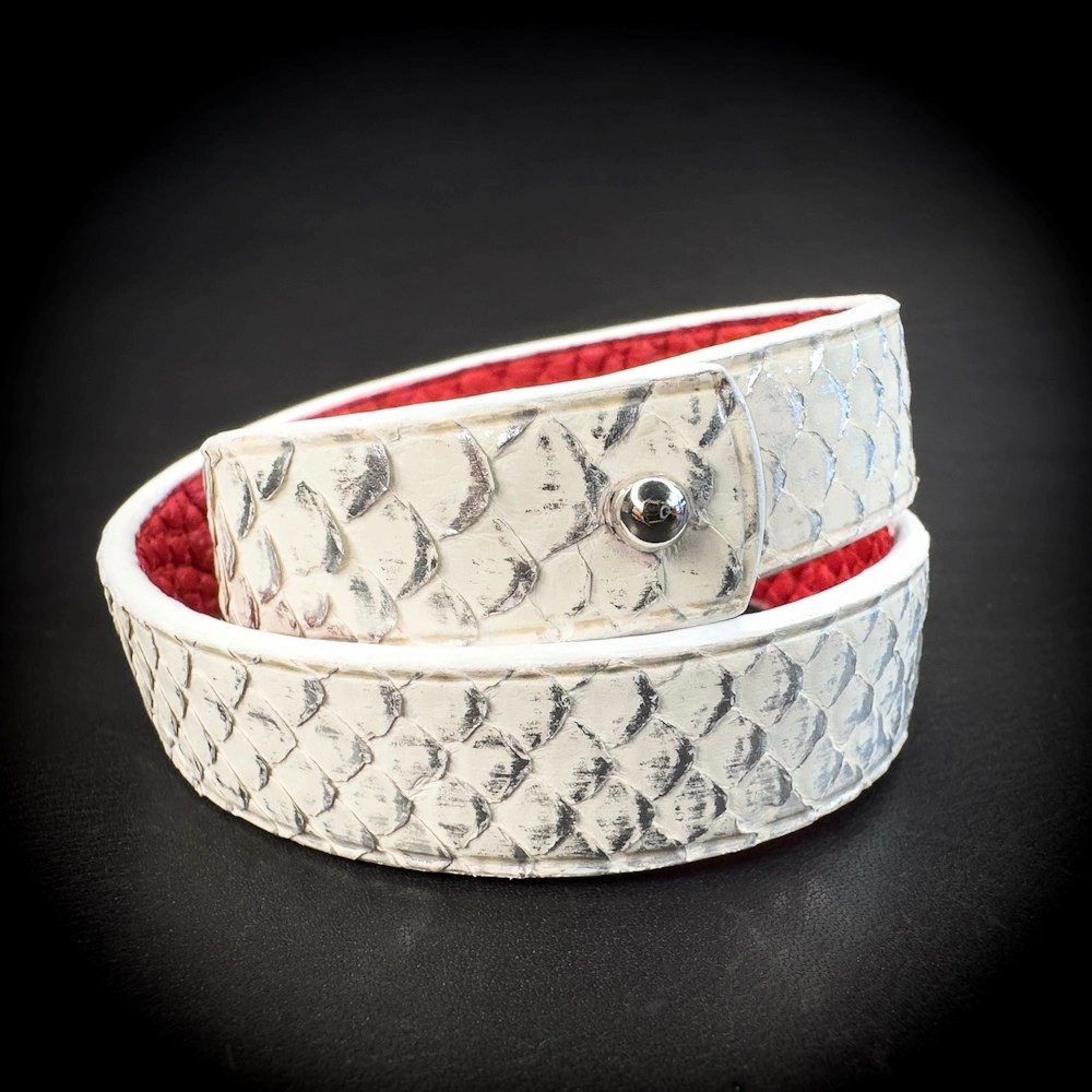 Double tour python blanc-argenté Madame Royale Maroquinerie Double tour python blanc-argenté Madame Royale Maroquinerie