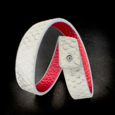 Double tour python blanc-argenté Madame Royale Maroquinerie