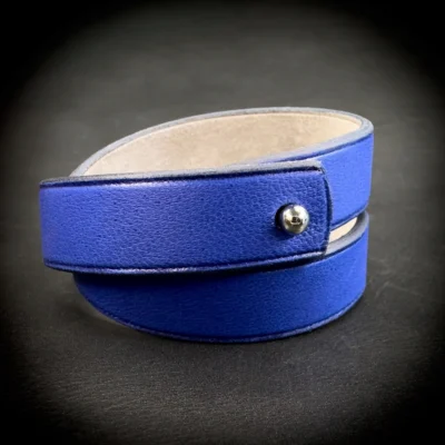 Double tour veau bleu Madame Royale Maroquinerie