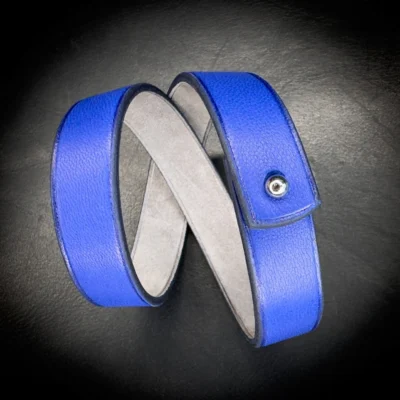 Double tour veau bleu Madame Royale Maroquinerie