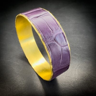 Jonc laiton gainé alligator violet Madame Royale Maroquinerie