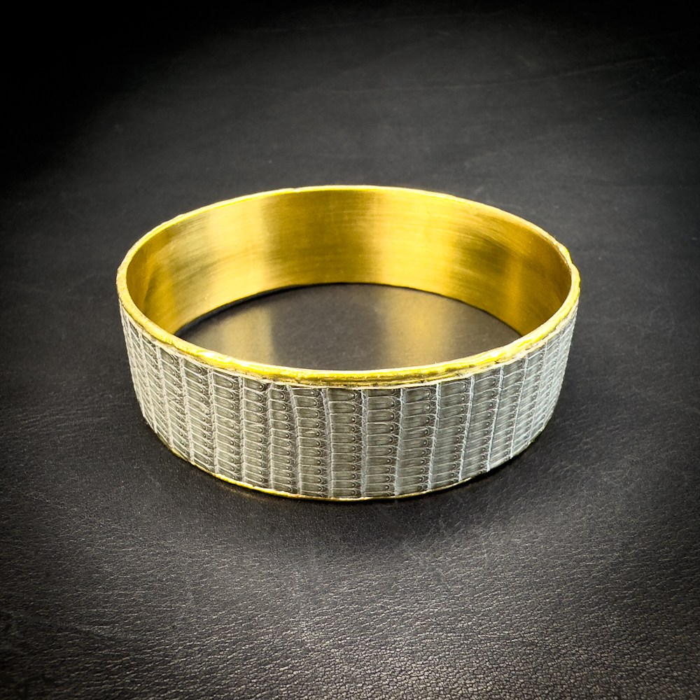 Jonc laiton gainé lézard sauge Madame Royale Maroquinerie