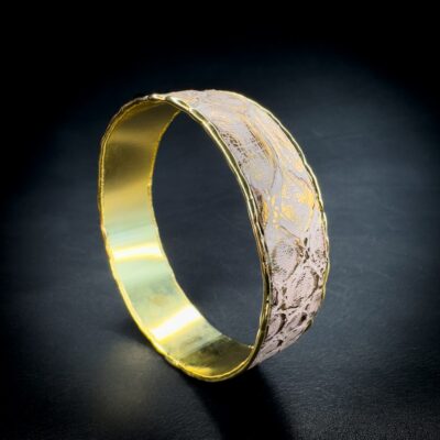 Jonc laiton gainé python rose poudré et or Madame Royale Maroquinerie