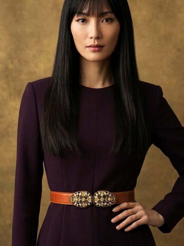 Ceinture bijou Sienna en alligator terre de Sienne orange cousue main, boucle Art Nouveau en laiton et émail – Madame Royale