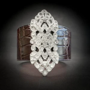 broche art deco strass bracelet manchette alligator brun detail