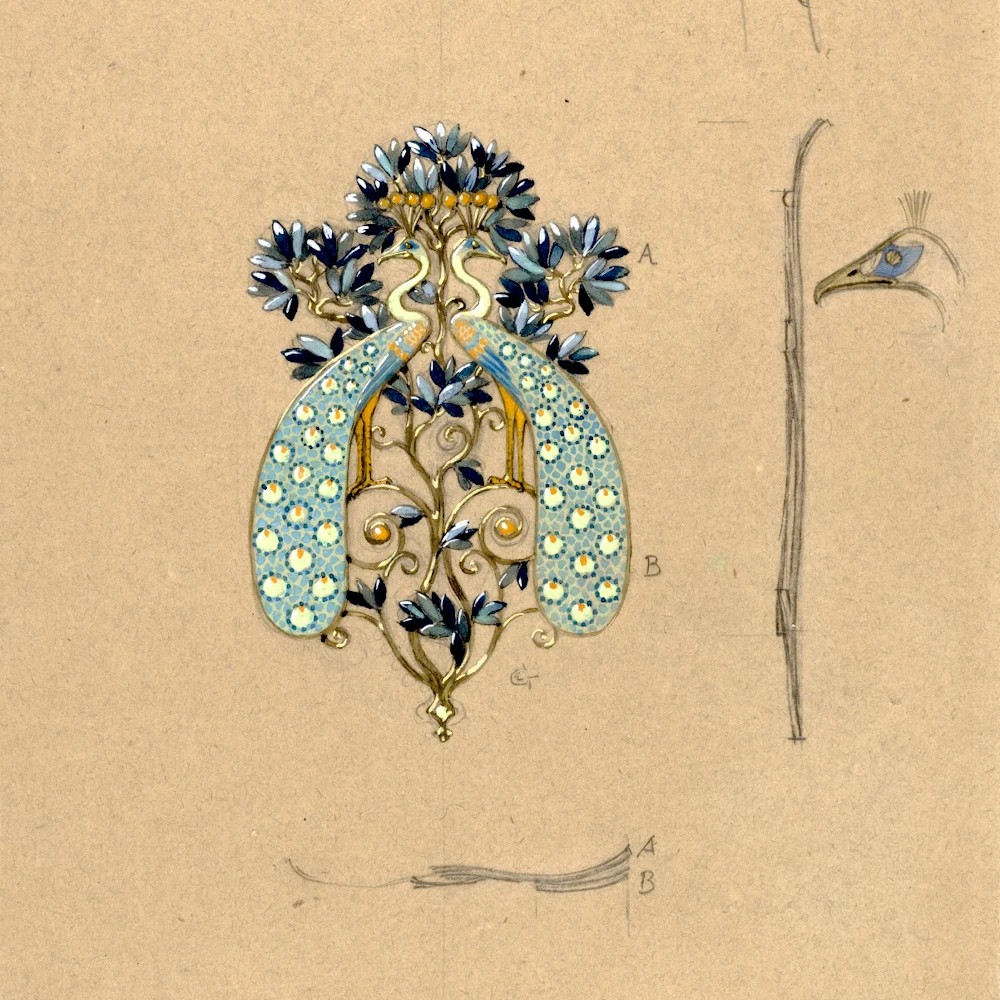 Dessin de boucle Art Nouveau pour la maison Vever Dessin de boucle de ceinture Art Nouveau réalisé vers 1900 pour la maison Vever